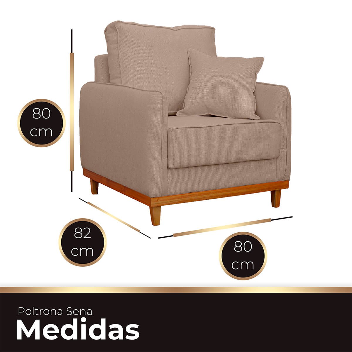 Poltrona Sofa Sena Base de Madeira Luxo Conforto para Hotel e Sala Linho Bege - 7