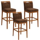 Ver imagem 1 de Kit 3 Banquetas Alta Cozinha Gourmet Conforto Suede:Suede Marrom
