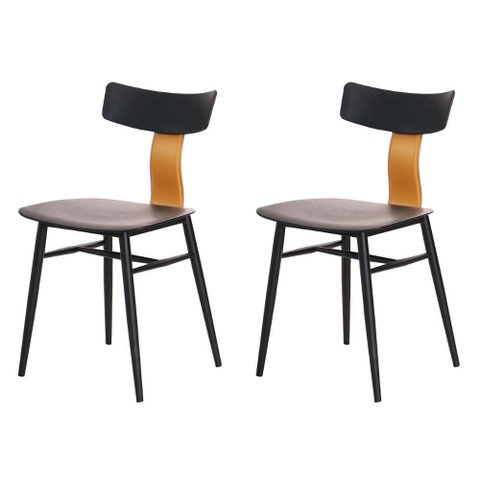 Kit 2 Cadeiras Analu Rivatti 42cm (largura) Assento e Encosto Pp Preto Detalhe em Pu Marrom Base Aç