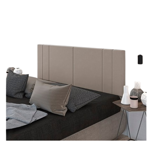Cabeceira Suspensa Cama Box Solteiro Riscada Suede 90x55:bege