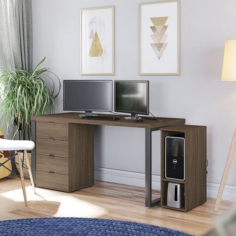 Conjunto com Mesa de Escritório 03 Peças Linha Frame Cj14-005 Kappesberg - Munique