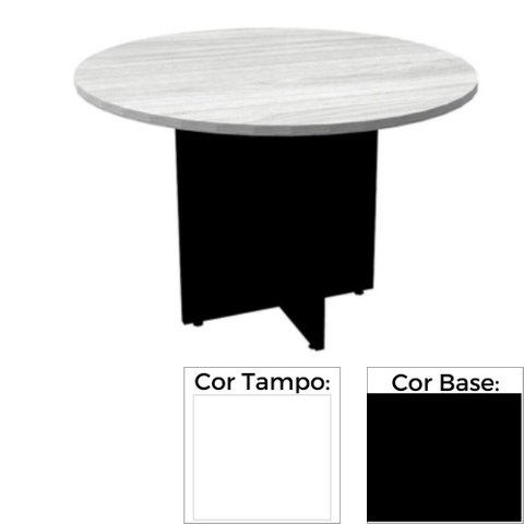 Mesa de Reunião Redonda 110 x 110 cm Pé Painel PE25 em MDP Branca com Base Preta