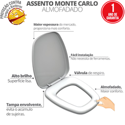 Assento Tampa para Vaso Sanitário Almofadado Compatível Monte Carlo Cinza Claro Durín - 2