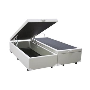 Base Cama Box Baú Blindado Bipartido Queen Size Couro Sintético Branco 43x158x198