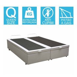 Base Cama Box Baú Blindado Bipartido Queen Size Couro Sintético Branco 43x158x198 - 2