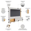 Ver imagem 3 de Painel TV 65 pol LED e Rack Sala Pé Madeira Dante Off/Freijó C05 - Mpozenato