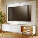 Ver imagem 1 de Painel TV 65 pol LED e Rack Sala Pé Madeira Dante Off/Freijó C05 - Mpozenato