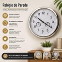 Ver imagem 4 de Relogio Parede Termometro Higrometro Prata Decorativo Moderno Luxo Ilustrativo Sala Escritorio Cozin