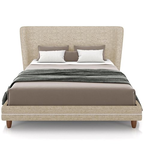 Cabeceira Casal Nilo 160cm com Cama Pés Madeira Suném P05 Linho Bege - Lyam Decor