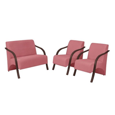 Kit 3 Peças Poltrona Decorativa Sevilha Sala Suede Rosa
