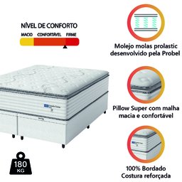 Cama Box Baú Casal King Colchão Molas Guarda Costas Max com Pillow Branco/cinza - 6