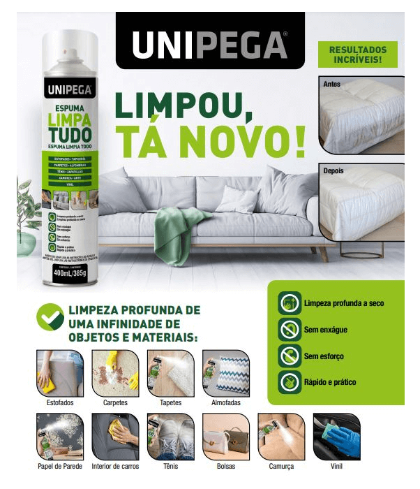 Espuma Limpa Tudo Spray 400ml / 385g Unipega Unico - 2