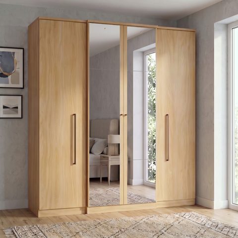 Guarda-Roupa Solteiro com Espelho 4 Portas 2 Gavetas 181 x 206cm Splendore Yescasa Marrom Nogal