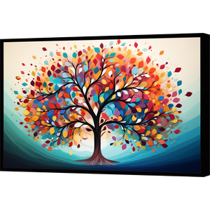 Quadro Decorativo Canvas Abstrato com Moldura Filete Folhas Árvore Colorida Gg