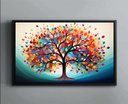 Ver imagem 2 de Quadro Decorativo Canvas Abstrato com Moldura Filete Folhas Árvore Colorida Gg