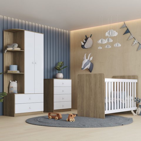 Quarto de Bebê Guarda Roupa 2pts Côm e Berço Sophia Casa 812