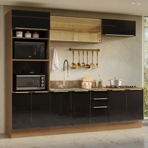 Armário de Cozinha Completa 270 Cm Rustic/preto Lux Madesa 06