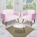 Ver imagem 2 de Poltrona Namoradeira Decorativa Isabella Pés Palito Madeira Suede Rosa Bebê - Gran Belo