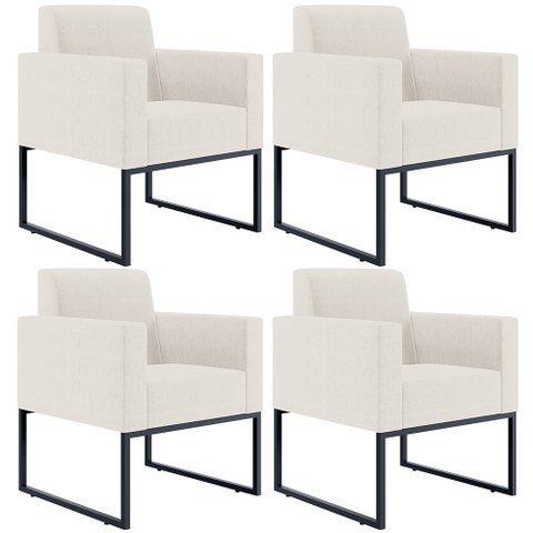 Kit 4 Poltronas Decorativas para Sala e Recepção Base Fixa de Metal Helô L02 Linho Cru - Lyam