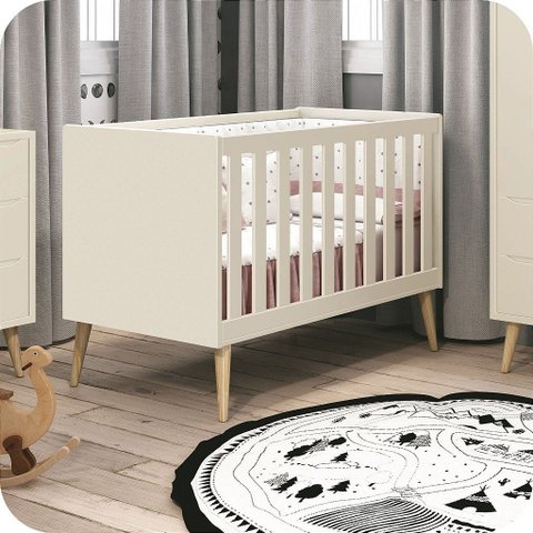 Berço Americano Mini Cama Retrô Areia Theo Madeira Natural