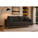 Ver imagem 2 de Sofá Mila 3 Lugares Fixo 220cm Veludo Cinza Base Madeira Mila