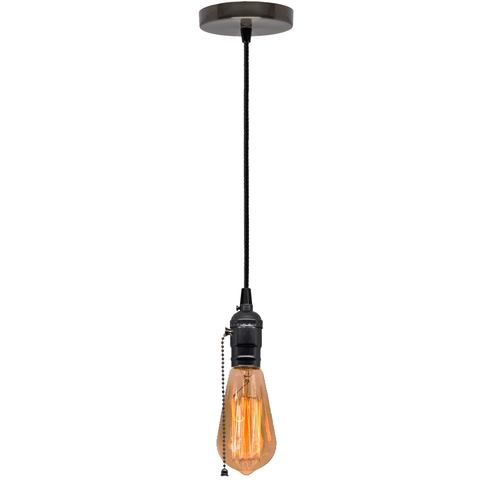 Luminária Pendente Cozinha Slim Vintage Corrente C/lamp Carb Cor:grafite;lâmpada:st58-110v