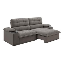 Sofá Stylus 2,10m Retrátil/reclinável com Porta Copos e Cooler Suede Cinza - Xflex Sofás - 4