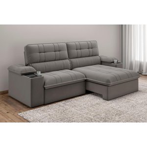 Sofá Stylus 2,10m Retrátil/reclinável com Porta Copos e Cooler Suede Cinza - Xflex Sofás