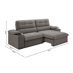 Sofá Stylus 2,10m Retrátil/reclinável com Porta Copos e Cooler Suede Cinza - Xflex Sofás - 3