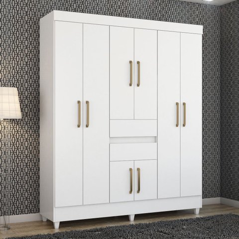 Guarda Roupa Casal Pequim 8 Portas Branco - Mercado Dos Móveis