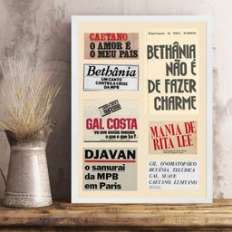 Quadro Música Mpb - Reportagens 24x18cm - com Vidro:moldura Branca - 2 Quadro Música Mpb - Reportagens 24x18cm - com Vidro:moldura Branca - 2