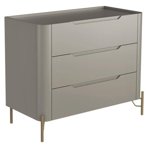 Cômoda para Quarto Closet Orgânica 3 Gavetas Pés Industrial Dourado Bliss I03 Grigio - Lyam Decor