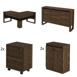 Kit 6 Peças com Mesa em L, 2 Gaveteiros, 2 Armários Multiuso Baixo e Balcão - 2