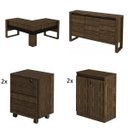 Ver imagem 3 de Conjunto 6 Peças com Mesa em L, 2 Gaveteiros, 2 Armários Multiuso Baixo e Balcão Nogal