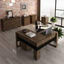 Ver imagem 1 de Conjunto 6 Peças com Mesa em L, 2 Gaveteiros, 2 Armários Multiuso Baixo e Balcão Nogal
