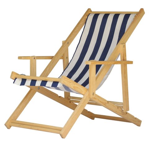 Espreguiçadeira Dobrável para Piscina ou Varanda - Madeira Maciça, com Braço, Natural