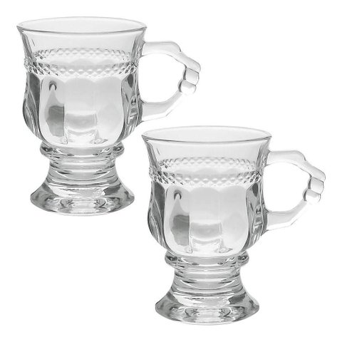 Jogo 2 Caneca de Café 117ml Hanover Vidro Cristalino Transparente Xícara em Casa Tem