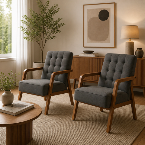 Kit 2 Poltronas Decorativas Sala com Base em Madeira Retro