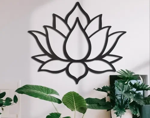 Painel decorativo flor de lótus vazado mdf preto 59cm - 2