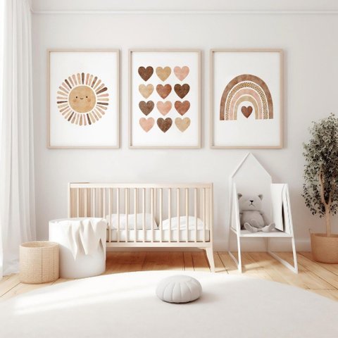 Kit 3 Quadros Decorativos Infantil - Boho Esperança NO2 - 30x40 - Moldura Madeira