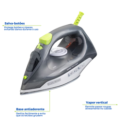 Ferro de Passar Roupa Vapor Vertical Base Cerâmica 127v Black Decker - 2