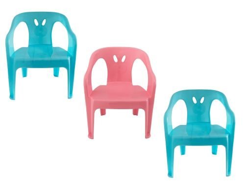 3 Cadeiras Mini Poltrona Infantil de Plástico Rosa e Azul