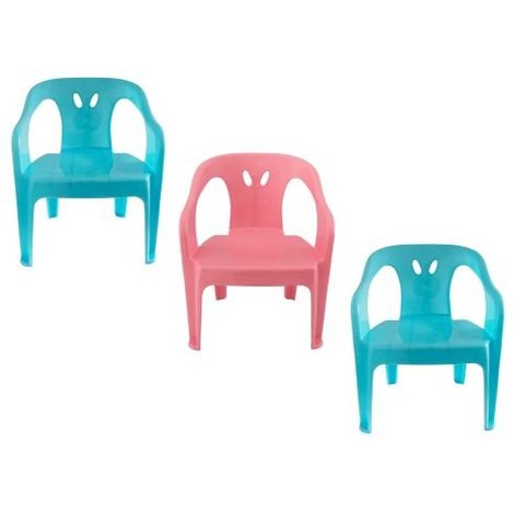 3 Cadeiras Mini Poltrona Infantil de Plástico Rosa e Azul