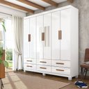 Ver imagem 1 de Guarda-Roupa 6 Portas 6 Gavetas com Espelho e Pés Denver Branco