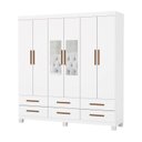 Ver imagem 2 de Guarda-Roupa 6 Portas 6 Gavetas com Espelho e Pés Denver Branco
