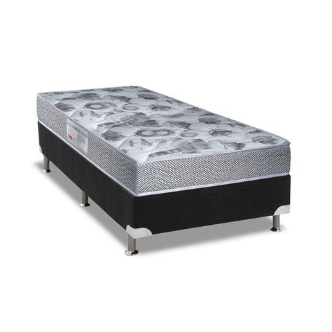 Cama Box Solteiro: Colchão Ortopédico Ortobom D28/EP Anatômico Fort Tech ISO 60 + Base CRC Suede Bla