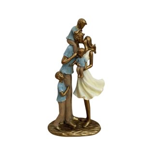 Família com 3 Meninos Escultura Decorativa Estatueta Resina