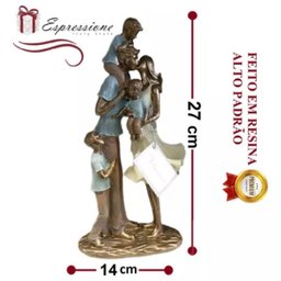 Família com 3 Meninos Escultura Decorativa Estatueta Resina - 2