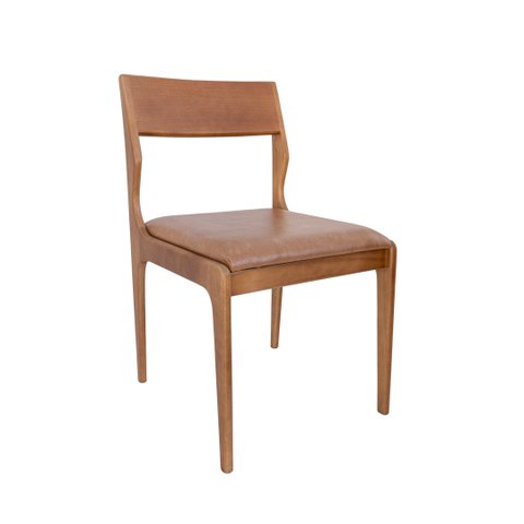 CADEIRA EM MADEIRA COM ASSENTO ESTOFADO. COR NATURAL