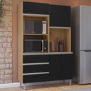 Ver imagem 1 de Armário de Cozinha Compacta 120cm 4 Portas Livia Amêndoa/Preto - AJL Móveis